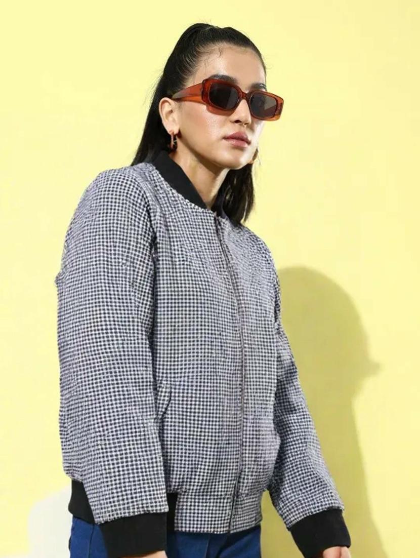 women checkered long sleeve regular jacket - 21642333 - Standard Image - 1