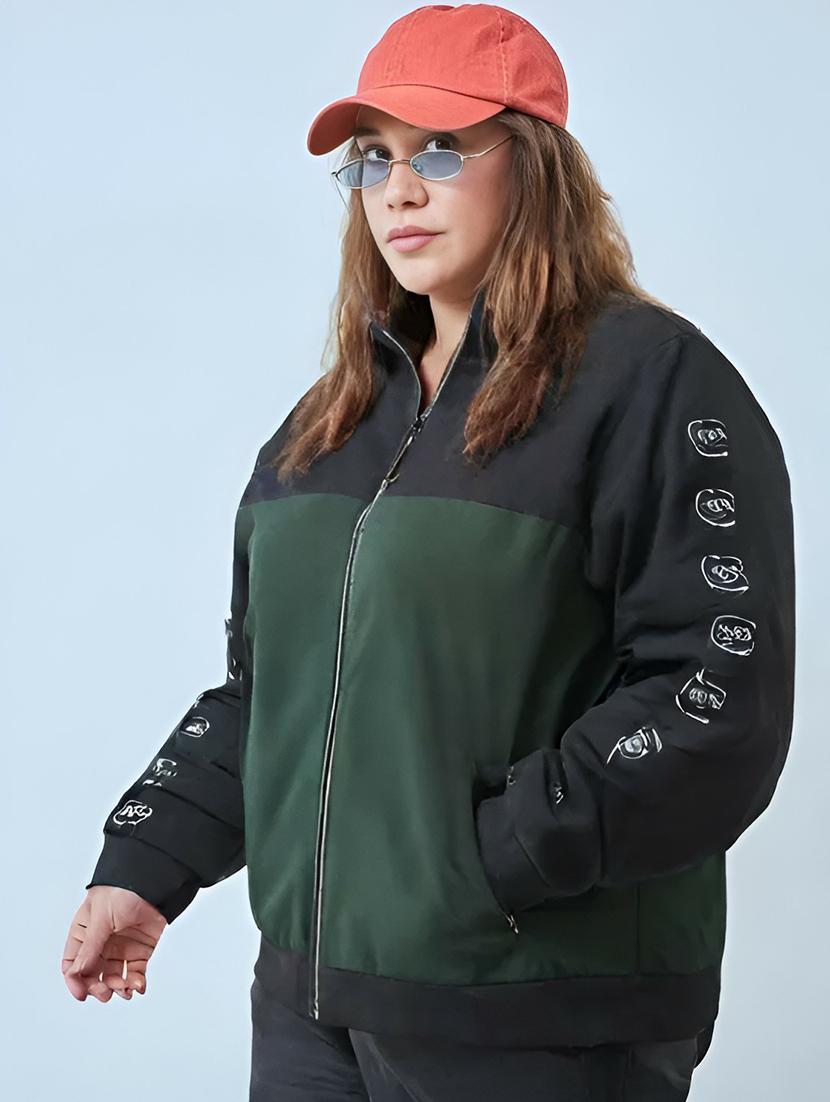 women color block long sleeve bomber jacket - 21642379 - Standard Image - 1