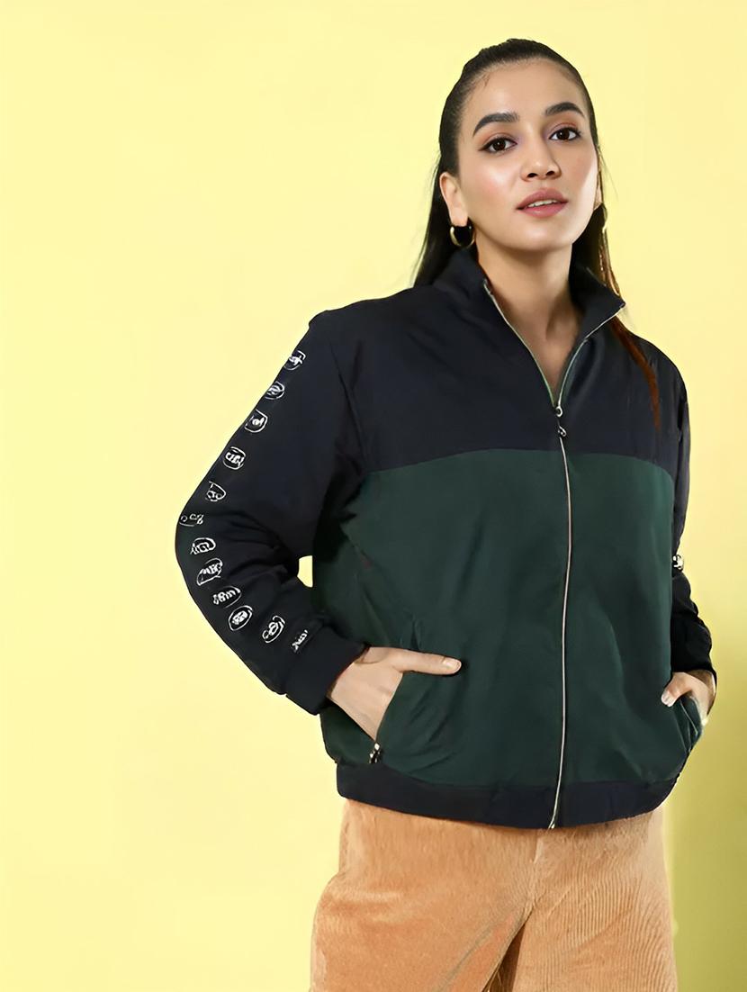 women color block long sleeve bomber jacket - 21642380 -  Zoom Image - 0