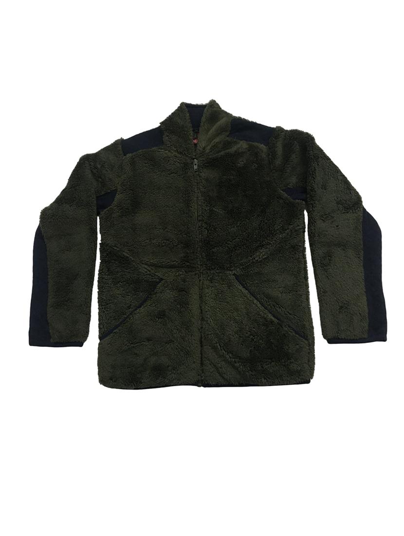 girls plain olive green fur jacket - 21642433 - Standard Image - 1