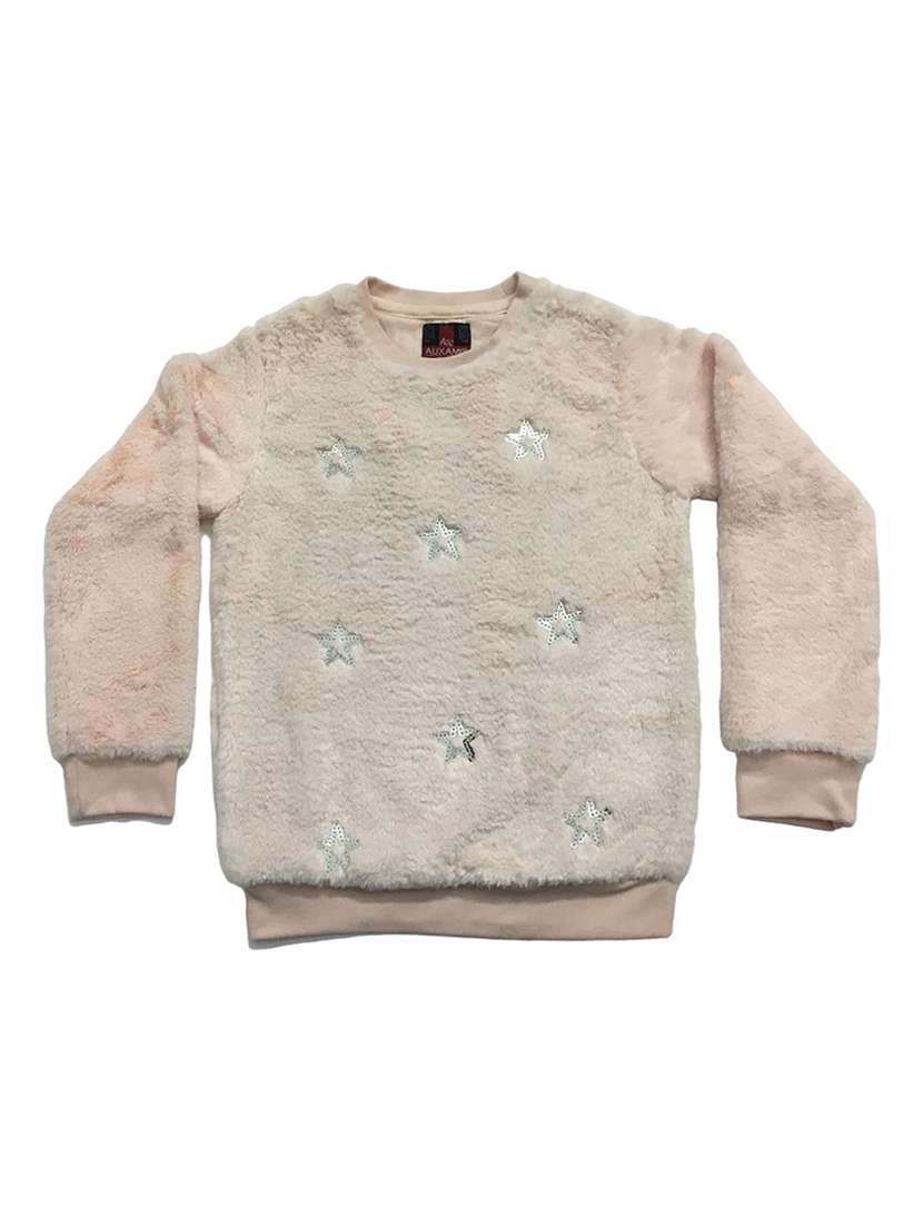 girls beige solid with work long sleeve sweatshirt