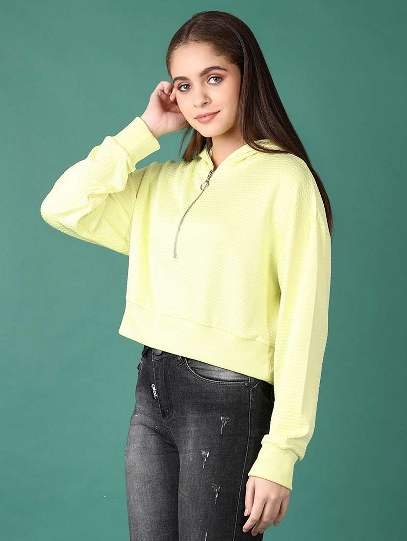 women plain half zip-up short length hood neck sweatshirt - 21642547 -  Standard Image - 1