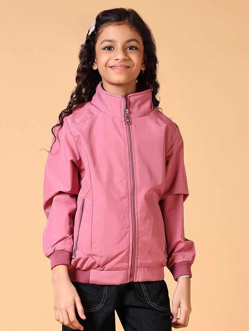 girls solid long sleeve bomber jacket