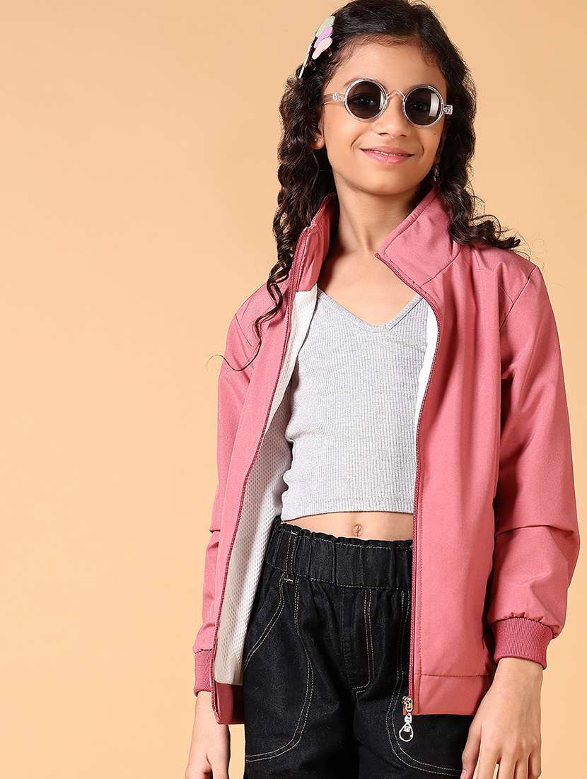 girls solid long sleeve bomber jacket - 21642567 -  Standard Image - 1