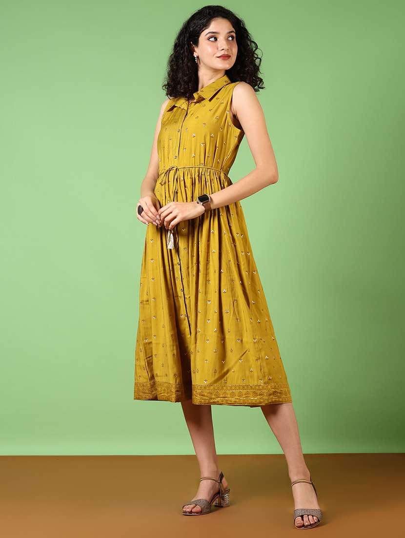 women printed collared a-line ethnic dress - 21642592 -  Standard Image - 1