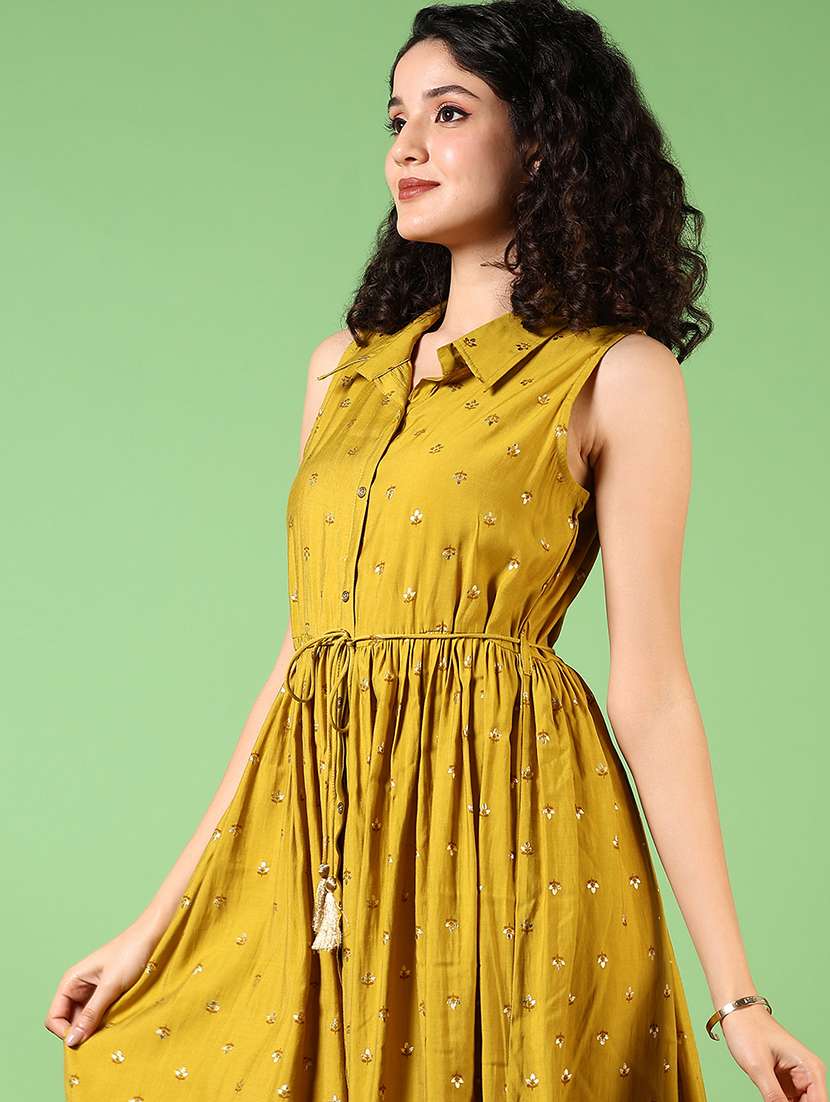 women printed collared a-line ethnic dress - 21642592 -  Standard Image - 4