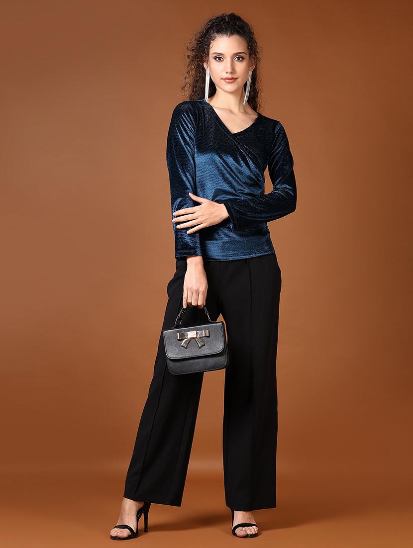 women solid v-neck top - 21642615 - Standard Image - 4