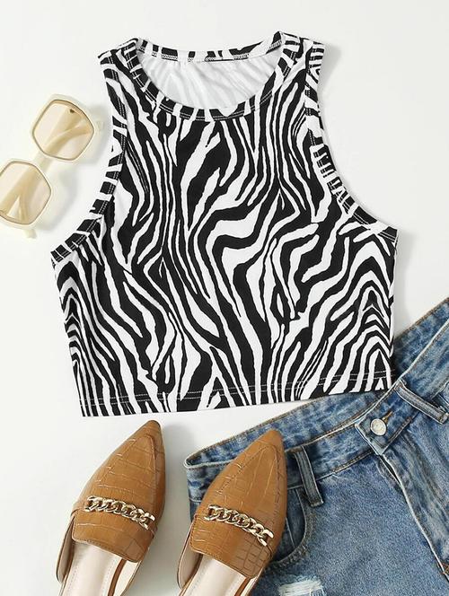 women black abstract printed round neck tank top - 21642708 -  Standard Image - 0