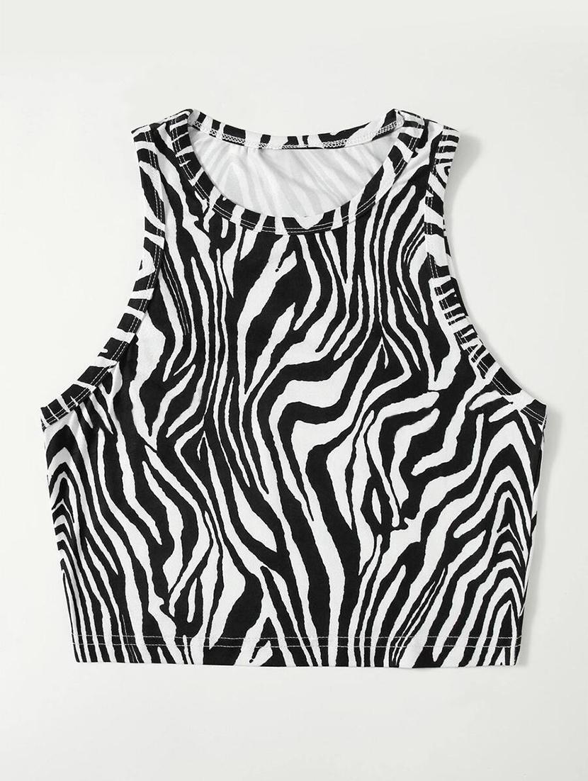 women black abstract printed round neck tank top - 21642708 -  Standard Image - 1