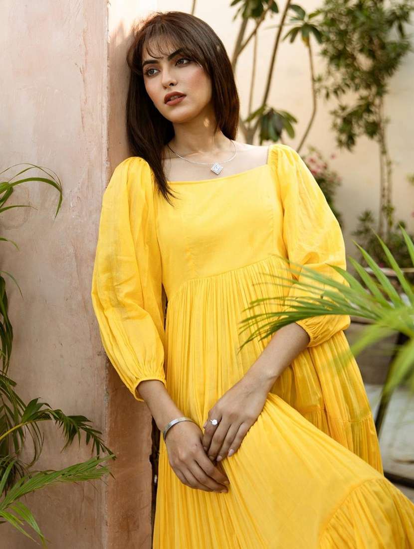 women solid puff sleeves tiered dress - 21642791 - Standard Image - 4