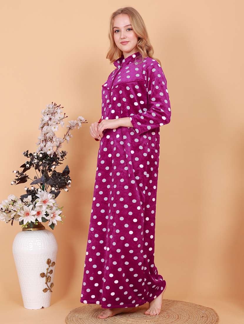 women printed long sleeves nighty - 21643088 - Standard Image - 1