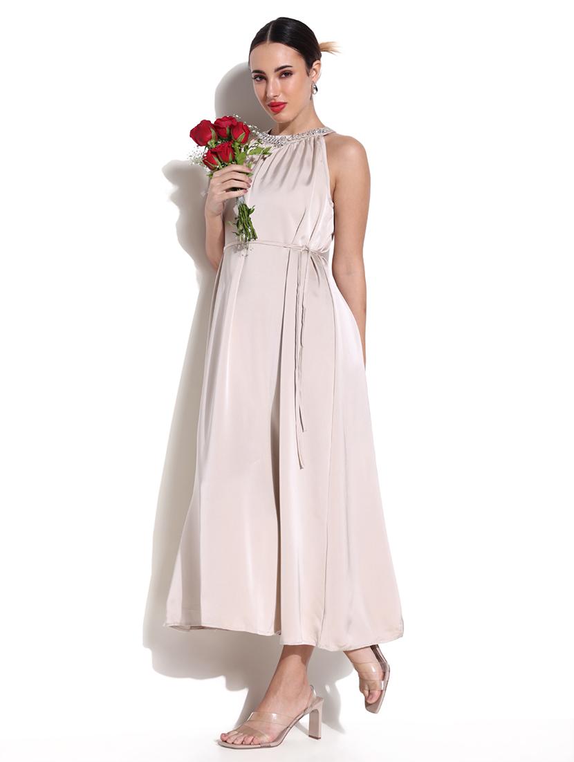 women solid halter neck a-line dress - 21643123 - Standard Image - 1