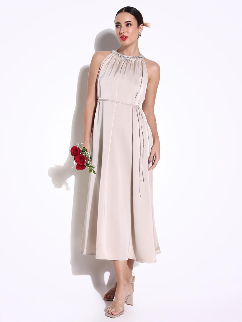 women solid halter neck a-line dress - 21643123 - Standard Image - 4