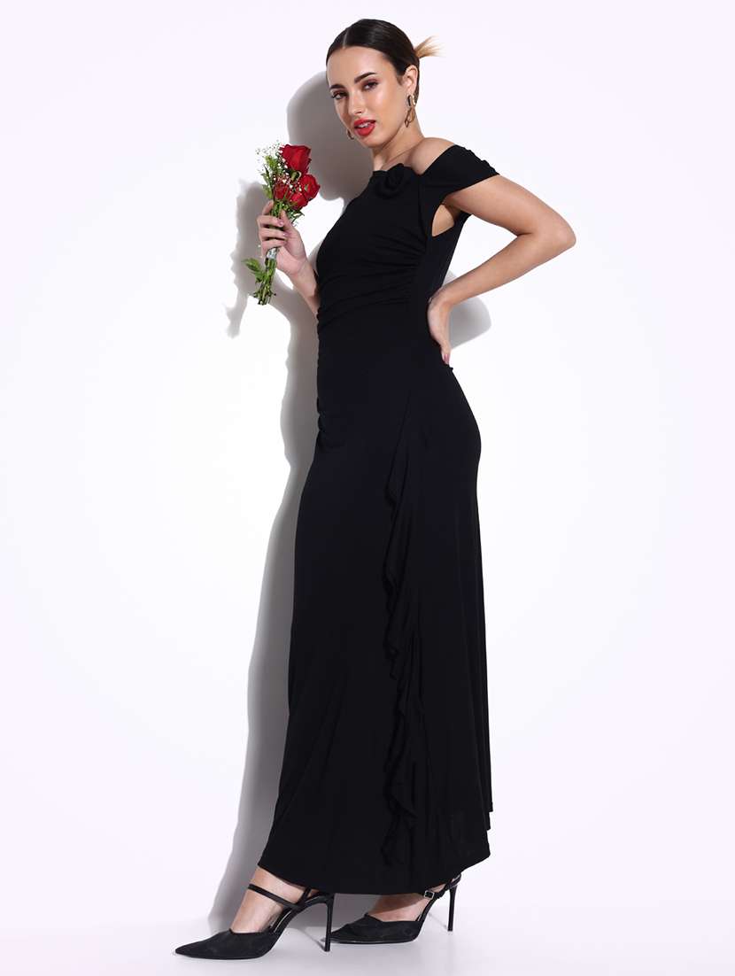 women solid asymmetric neck ruffle dress - 21643127 -  Standard Image - 1