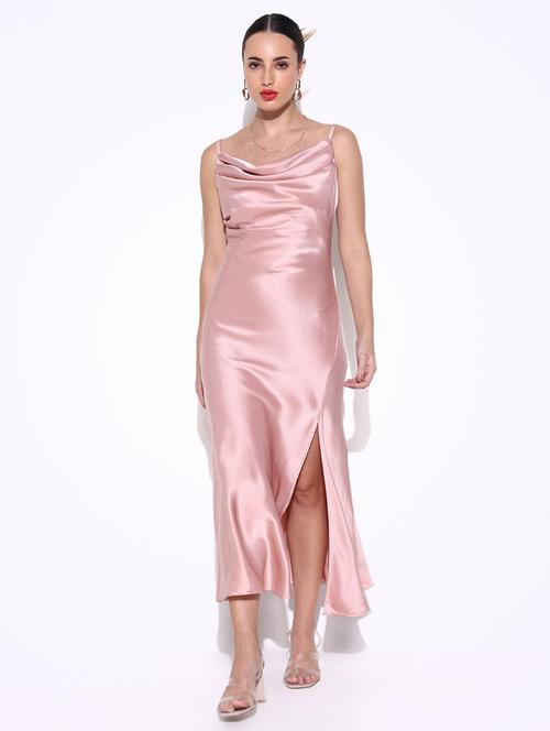 women solid cowl neck a-line dress with side slit - 21643138 -  Standard Image - 0