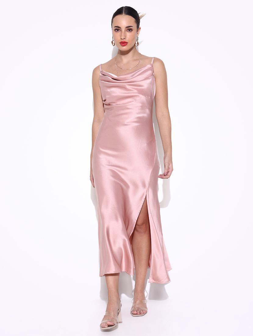 women solid cowl neck a-line dress with side slit - 21643138 -  Zoom Image - 0