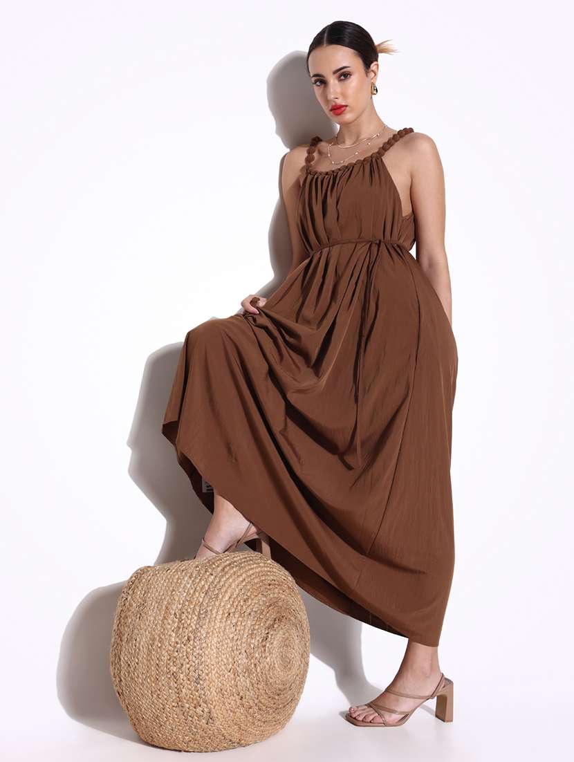 women solid shoulder strap fit & flare dress - 21643143 - Standard Image - 4