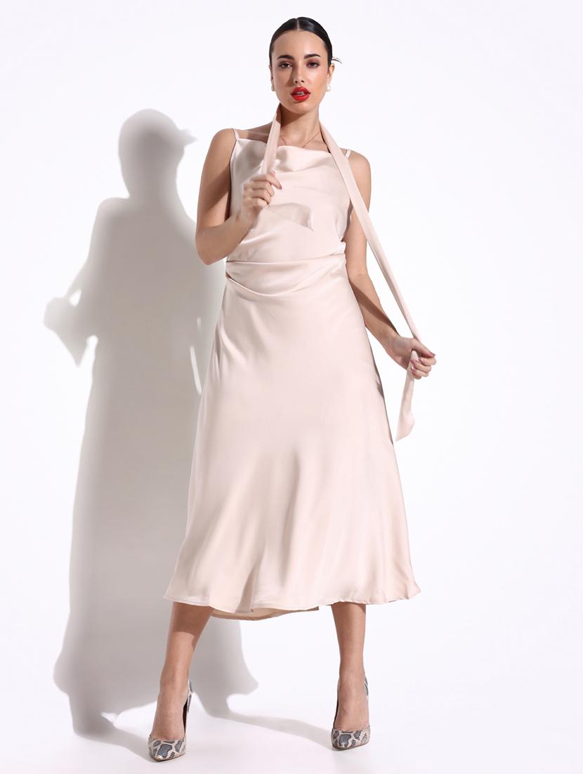 women solid cowl neck a-line dress - 21643148 -  Standard Image - 1