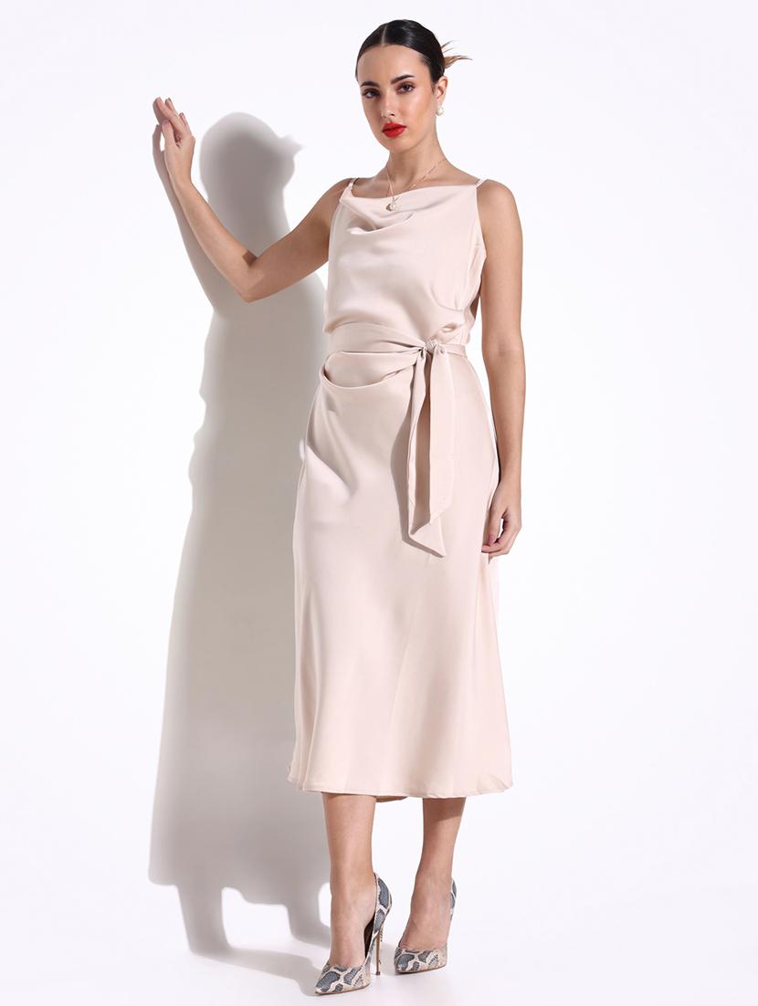 women solid cowl neck a-line dress - 21643148 - Standard Image - 4