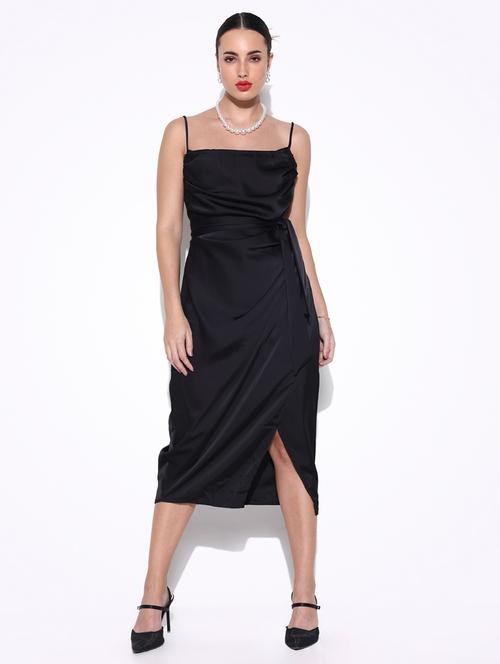 women solid cowl neck shoulder strap sheath dress - 21643150 - Standard Image - 0