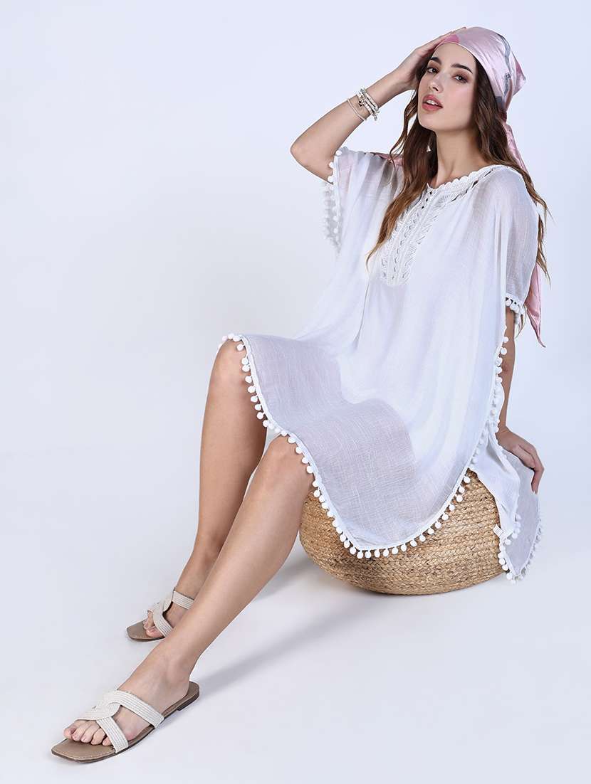 women solid lace detailed kaftan dresss - 21643159 -  Standard Image - 4