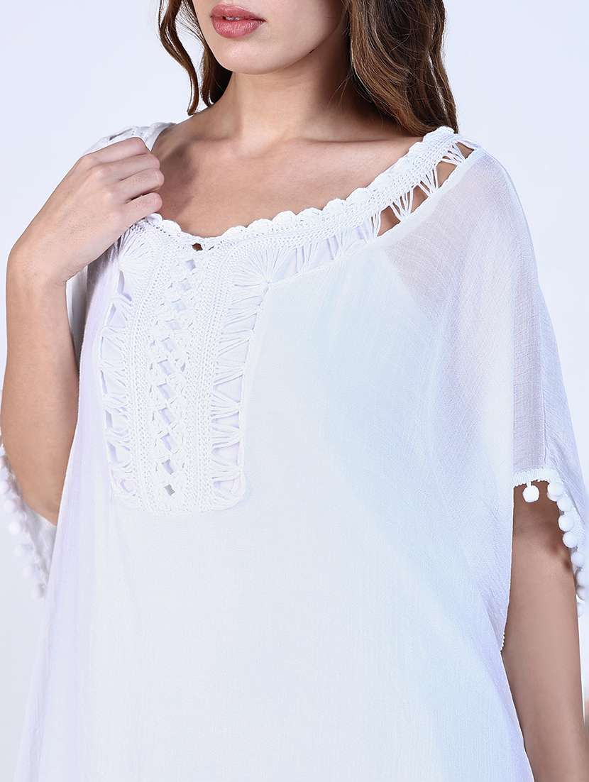 women solid lace detailed kaftan dresss - 21643159 -  Standard Image - 6