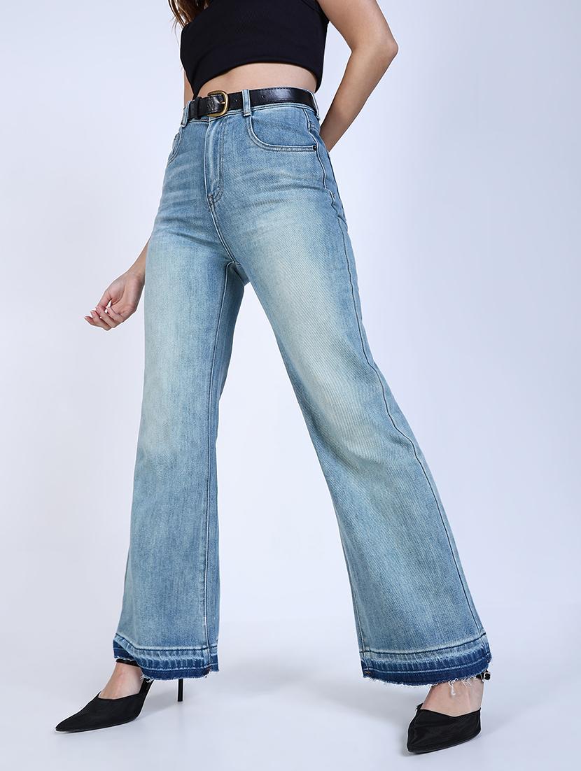 women solid high rise wide leg jean - 21643177 - Standard Image - 1