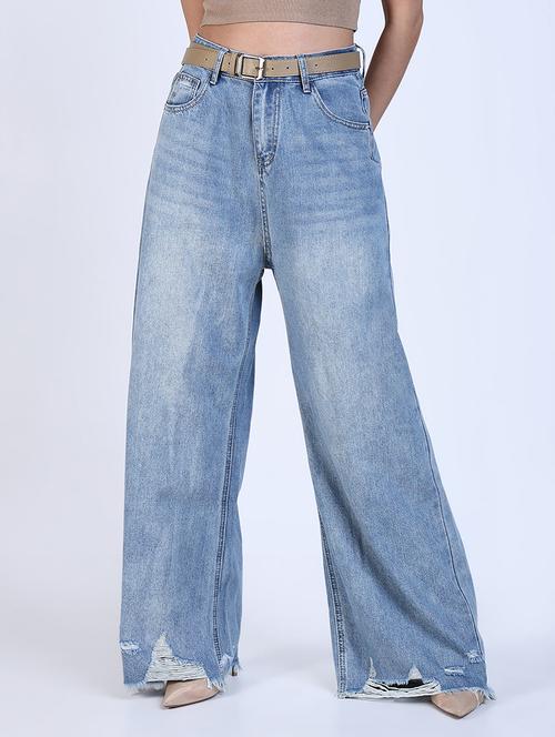 women solid high rise wide leg jean - 21643178 - Standard Image - 0