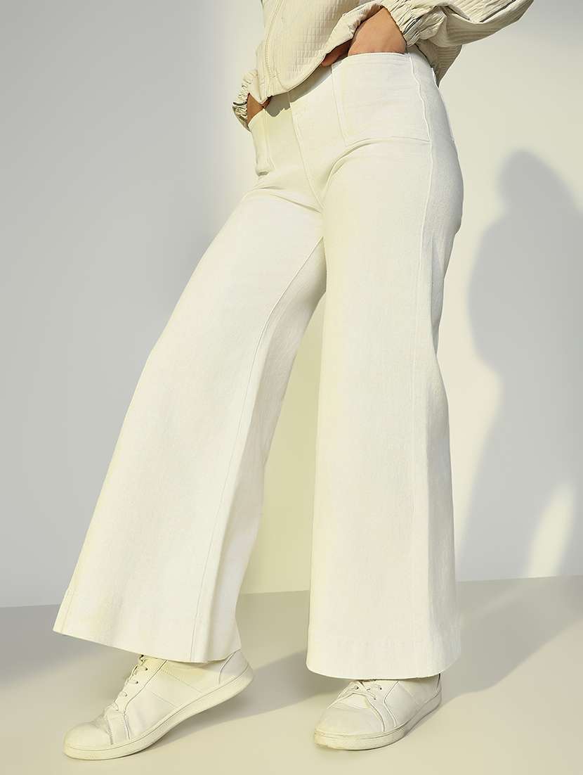 women solid high rise wide leg jean - 21643179 - Standard Image - 1