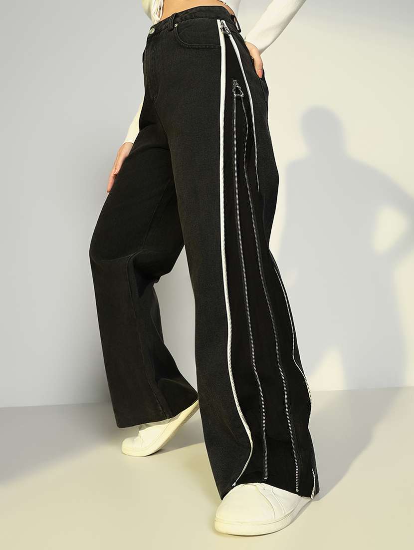 women solid high rise wide leg jean - 21643180 -  Standard Image - 1