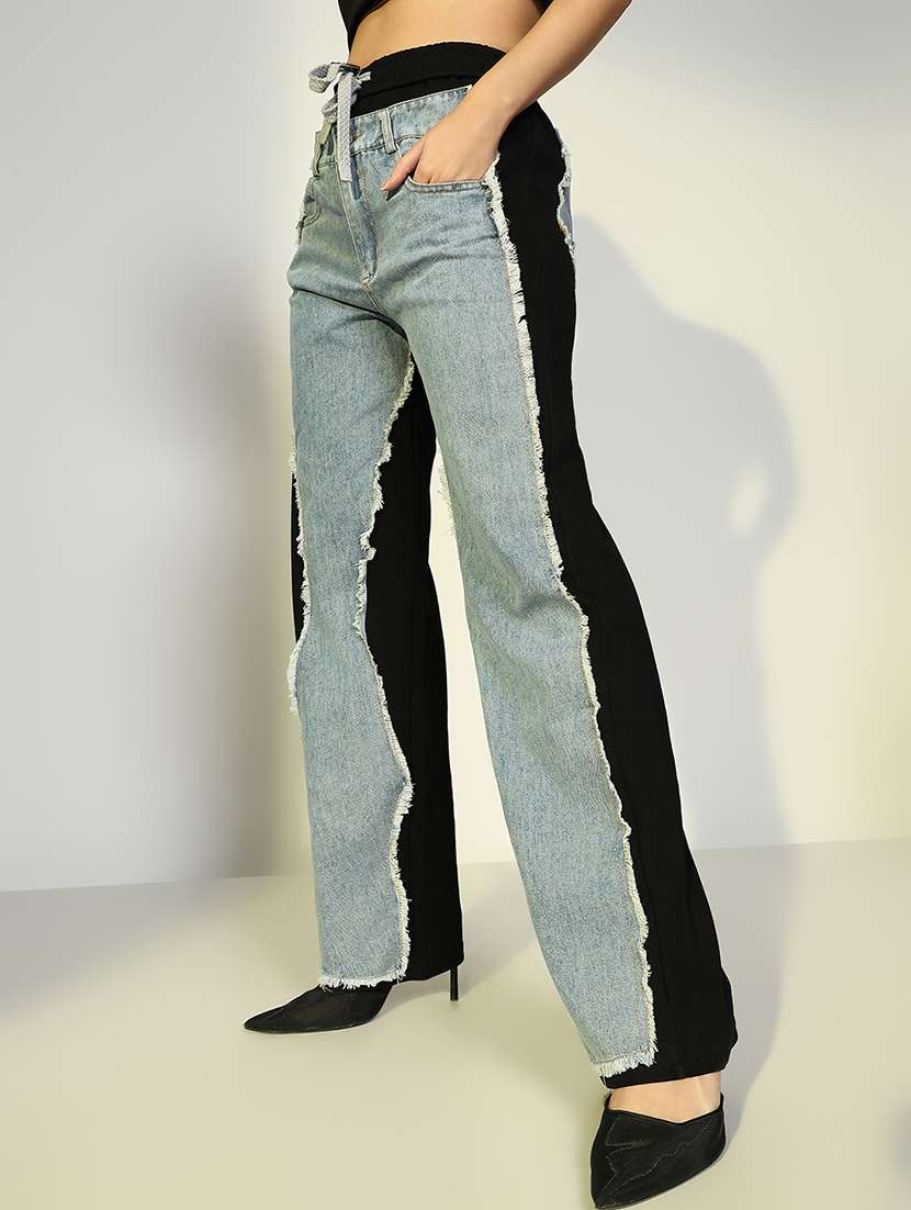 women color blocked  high rise straight jean - 21643181 -  Standard Image - 1