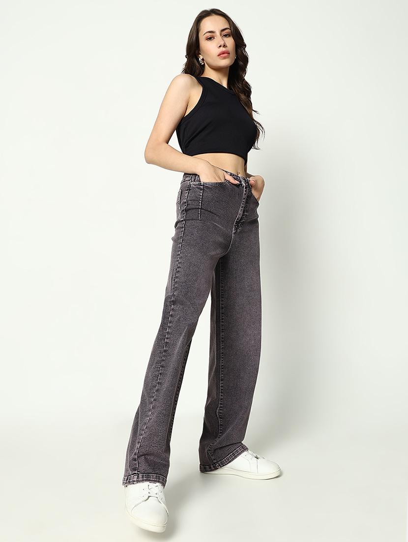 women solid high rise wide leg jean - 21643183 - Standard Image - 4