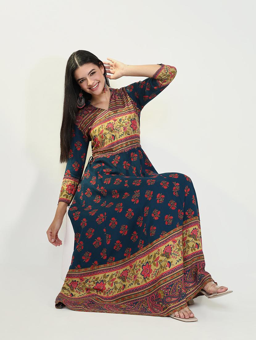 women teal floral printed anarkali kurta - 21643189 -  Standard Image - 1