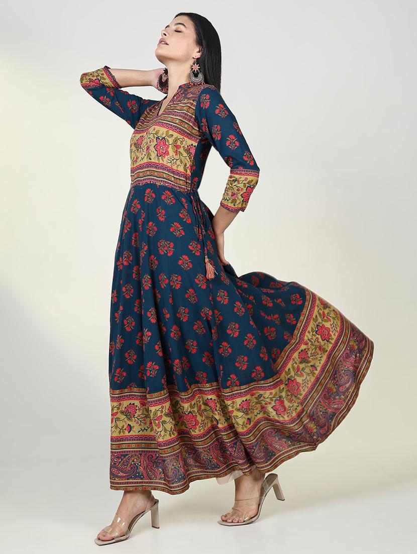 women teal floral printed anarkali kurta - 21643189 - Standard Image - 4