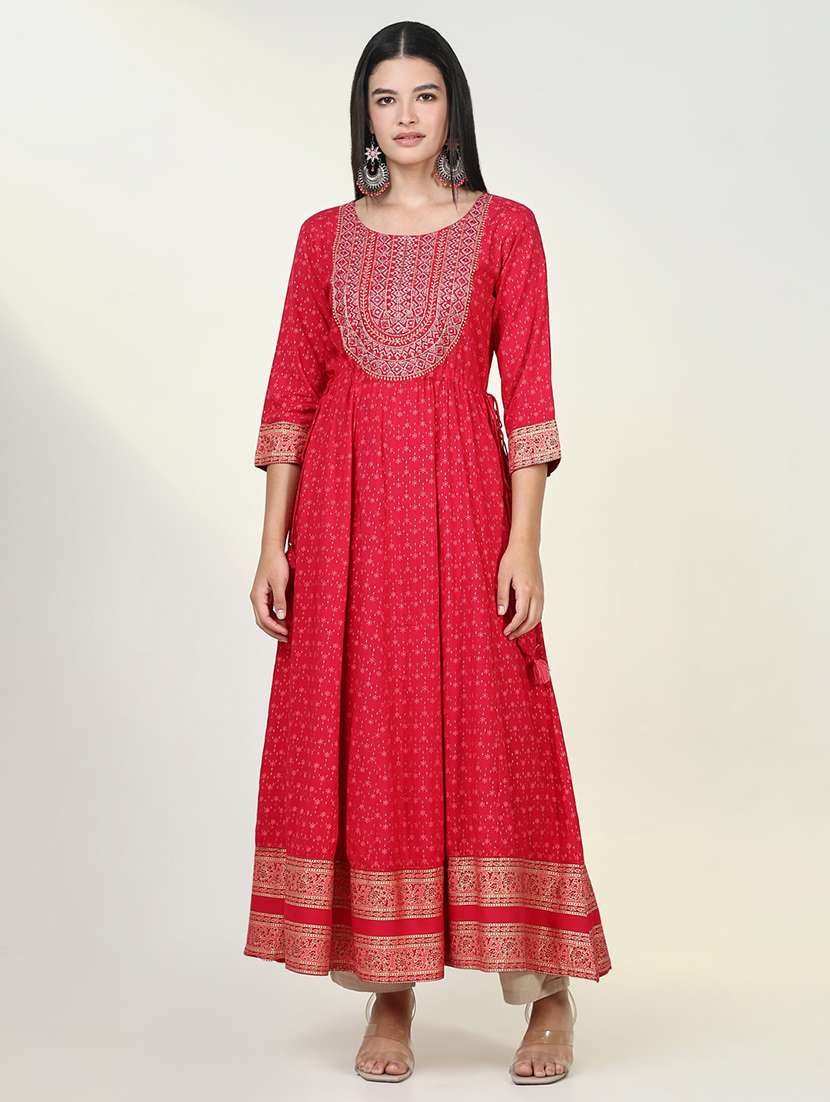 women pink floral printed anarkali kurta