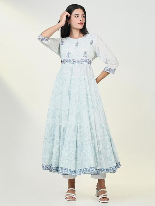 women light blue floral printed anarkali kurta - 21643193 - Standard Image - 0