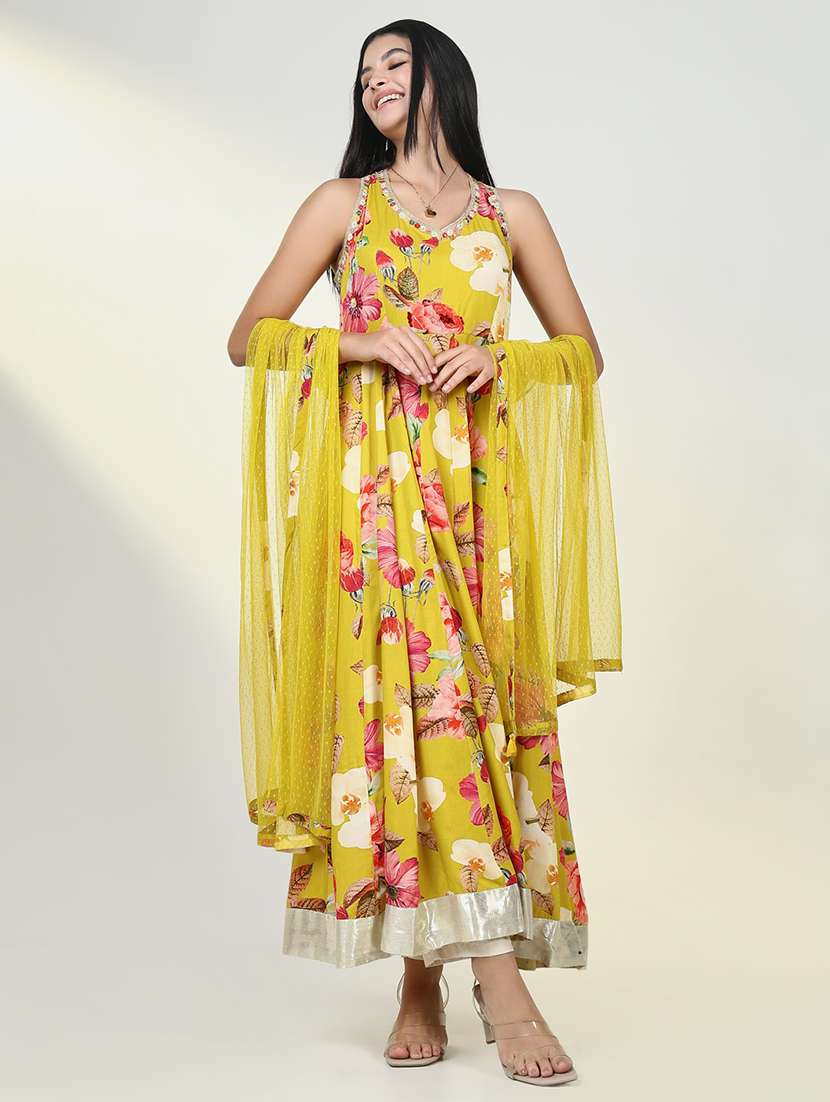 women floral sleeveless kurta dupatta set - 21643199 -  Standard Image - 4