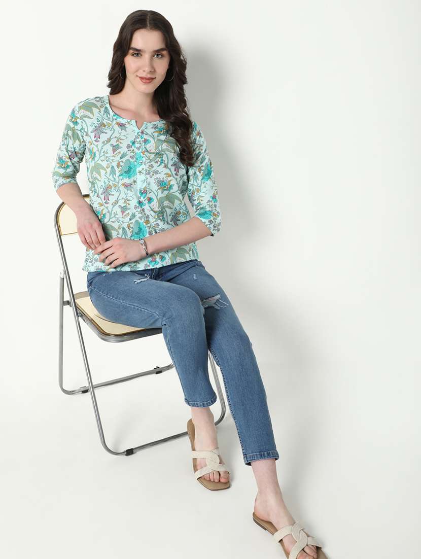 women floral notch neck straight kurti - 21643200 -  Standard Image - 4