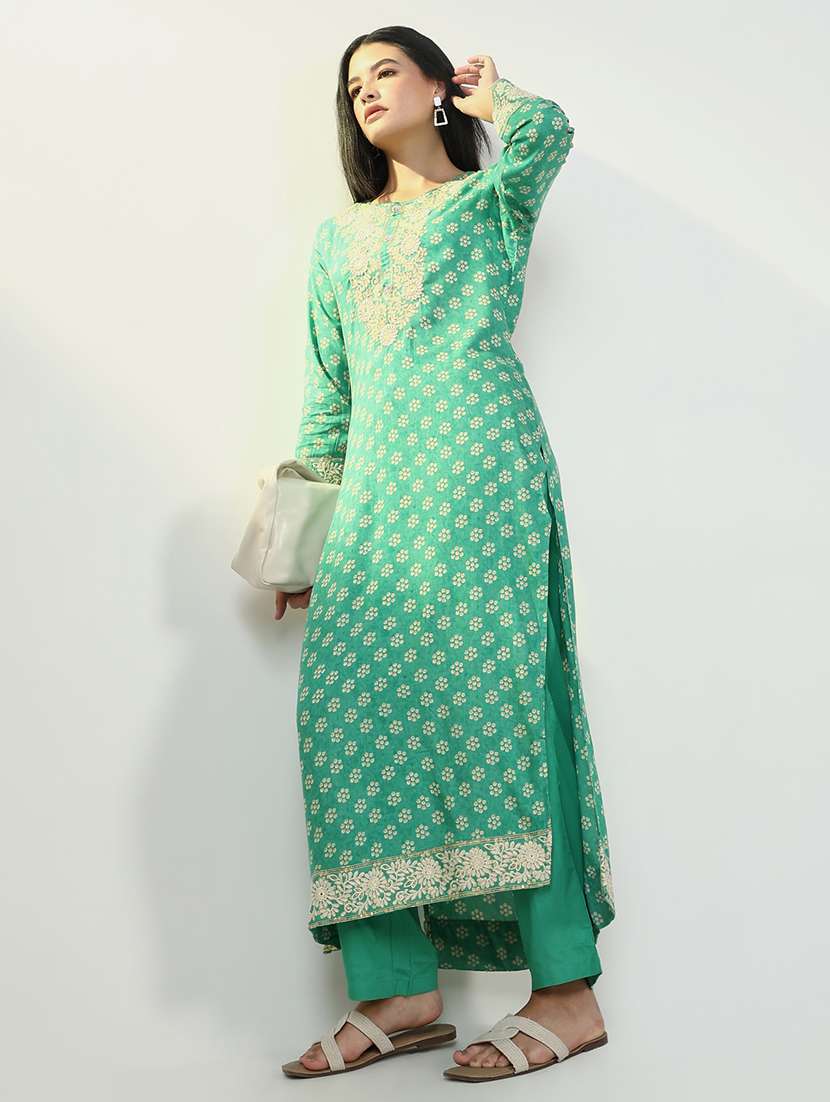 women printed long sleeve kurta pant set - 21643206 -  Standard Image - 1