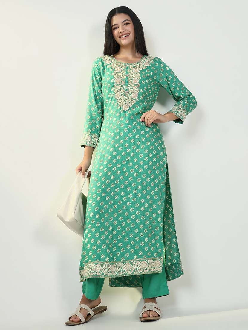 women printed long sleeve kurta pant set - 21643206 -  Standard Image - 4