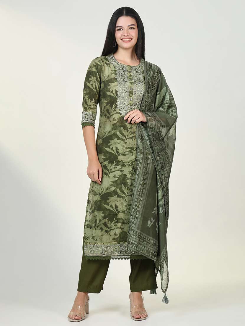 women three quarter sleeve kurta pant with dupatta set