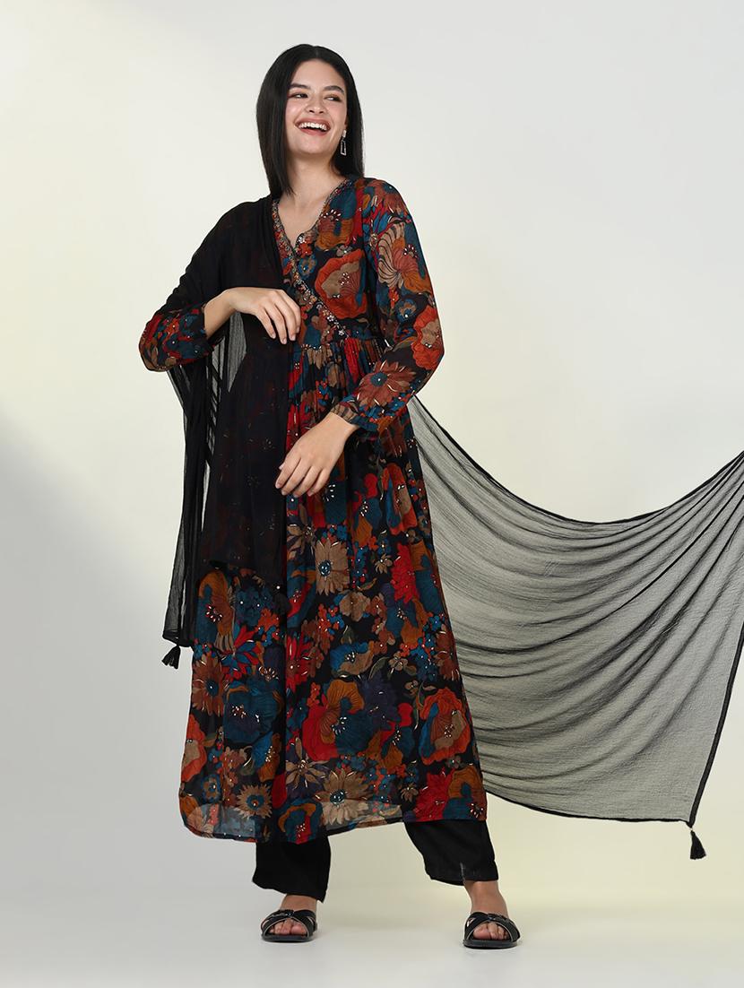women three quarter sleeve kurta pant with dupatta set - 21643208 - Standard Image - 4