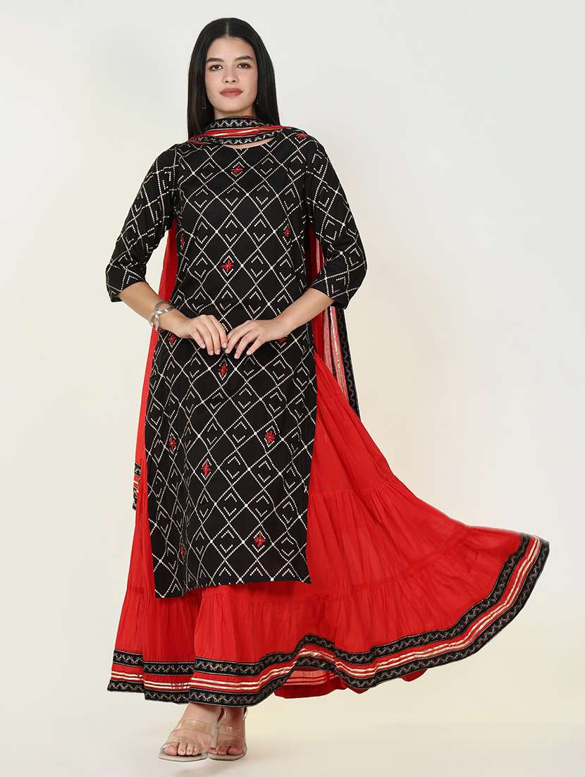 women geometric printed kurta skirt set with dupatta - 21643215 - Standard Image - 4