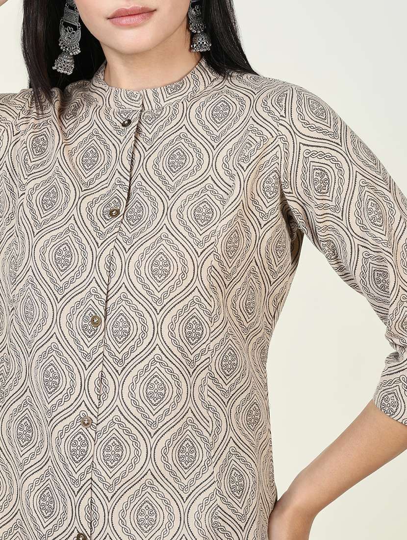 women beige printed kurta pant set - 21643222 -  Standard Image - 6