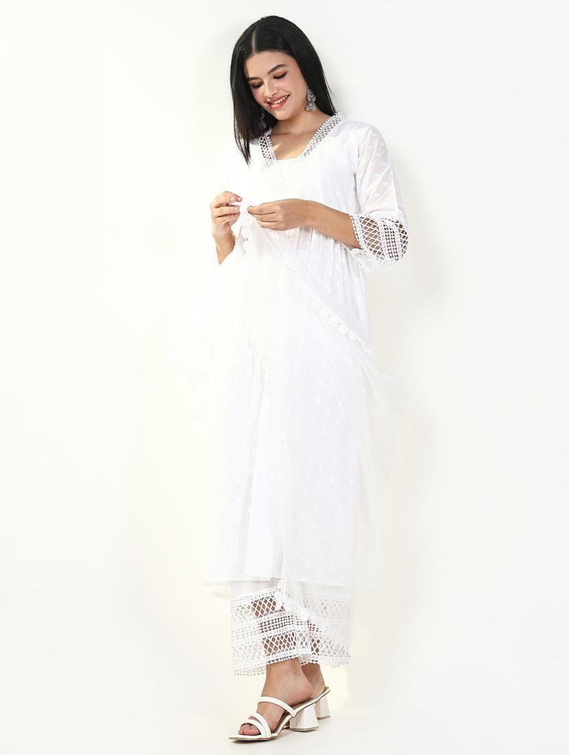 women three quarter sleeve kurta pant with dupatta set - 21643234 - Standard Image - 1