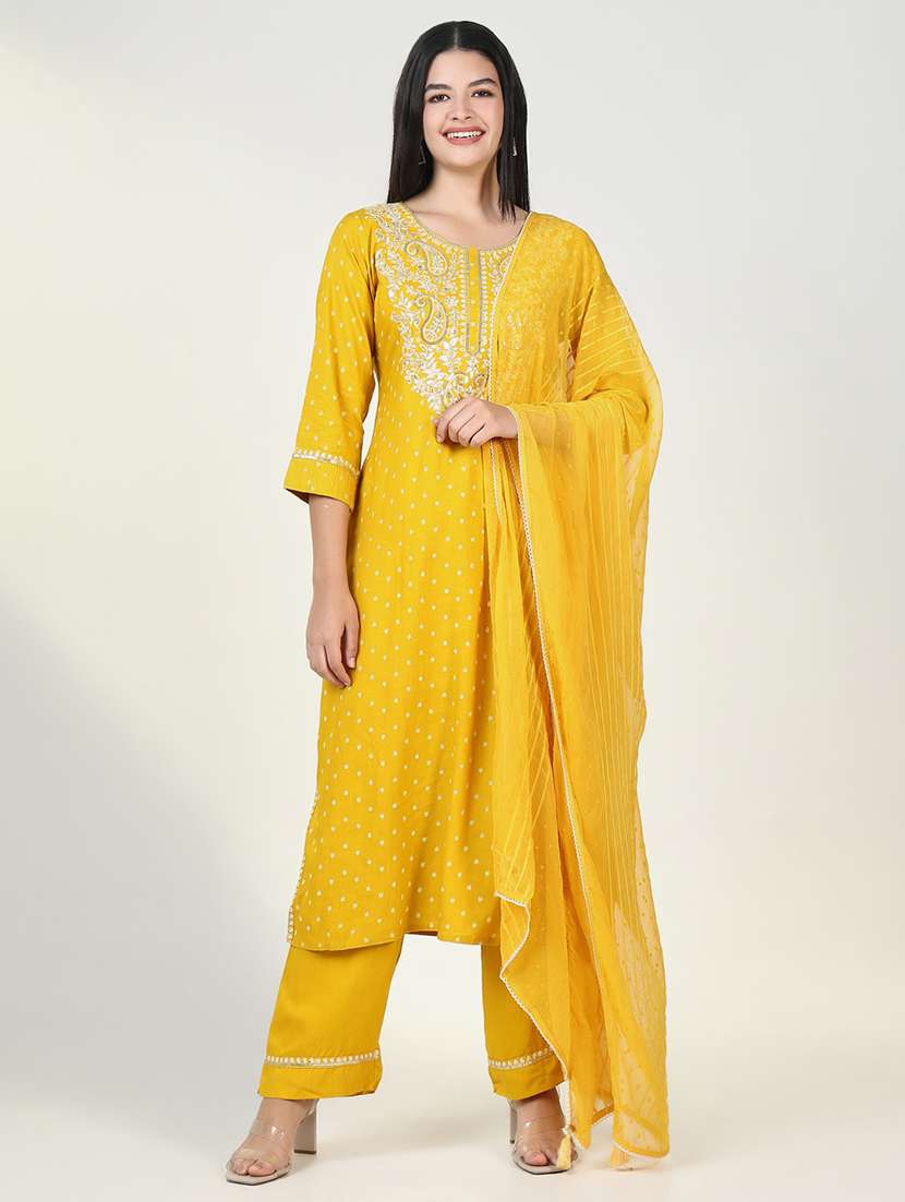women three quarter sleeve kurta pant with dupatta set