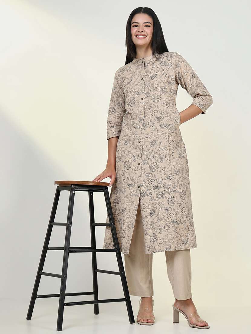 women beige floral printed kurta pant set - 21643252 -  Standard Image - 1