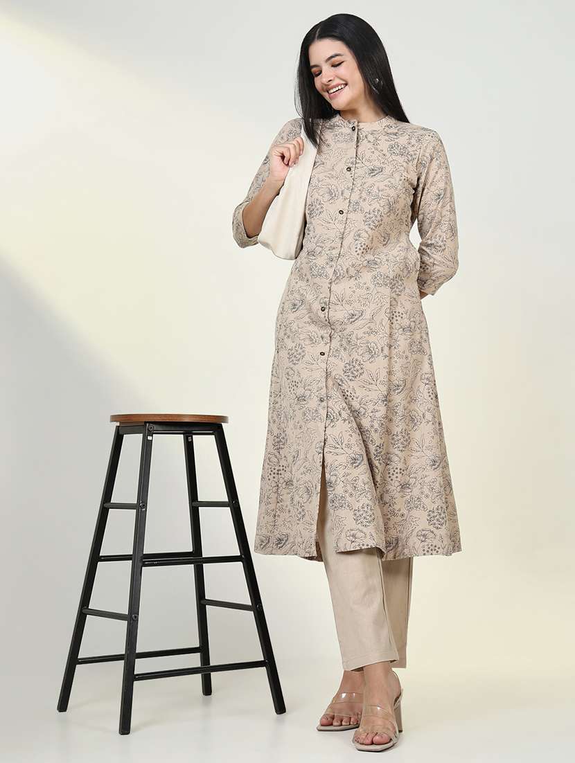 women beige floral printed kurta pant set - 21643252 -  Standard Image - 4