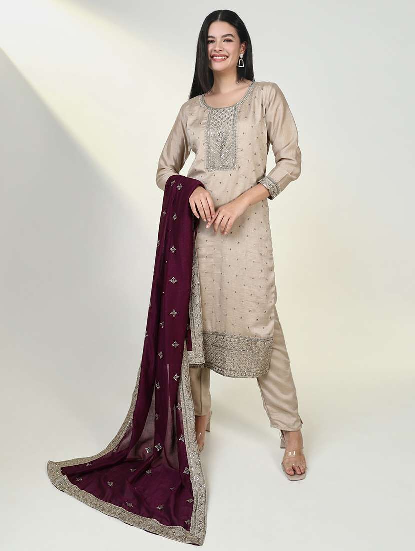 women three quarter sleeve kurta pant with dupatta set - 21643257 -  Standard Image - 1