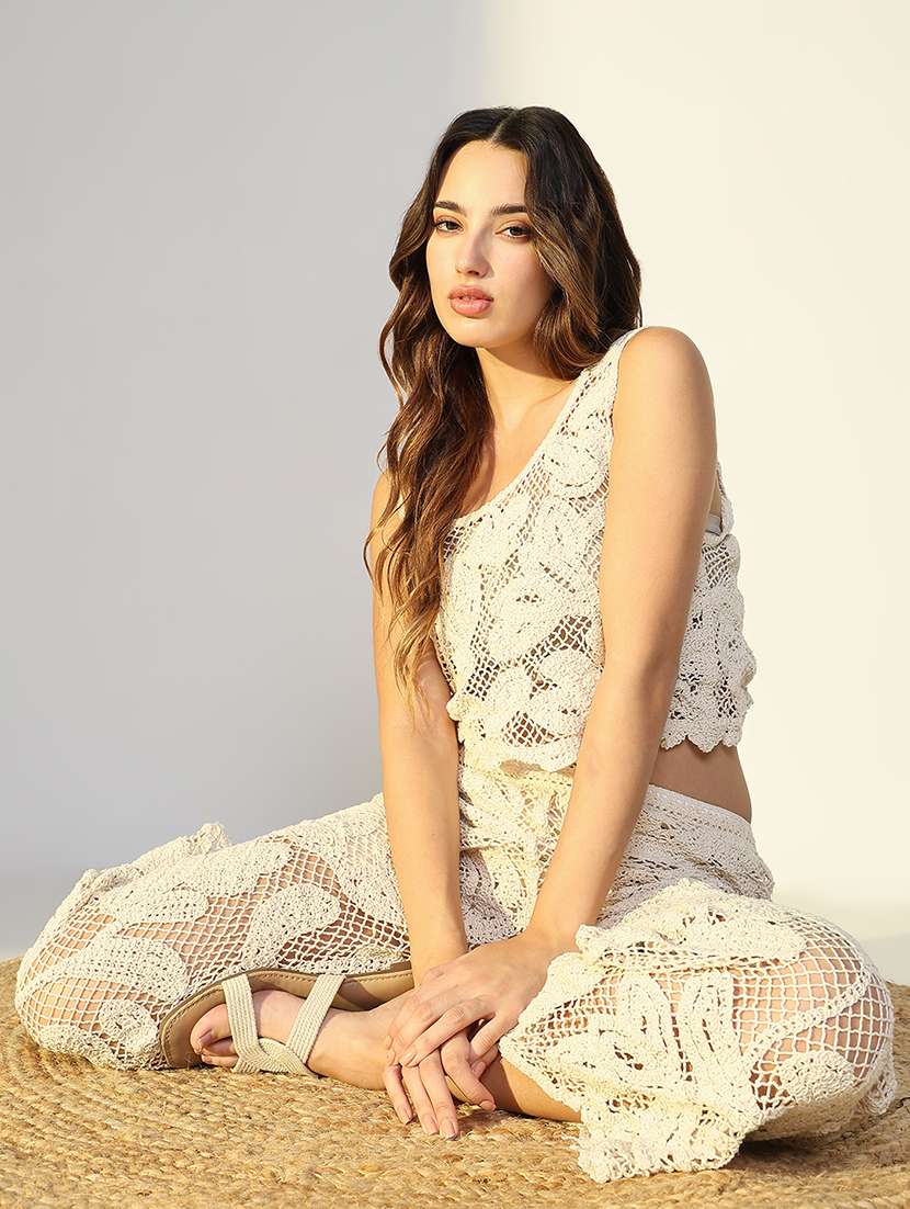 women crochet detailed top and trouser co-ord set - 21643277 -  Standard Image - 4